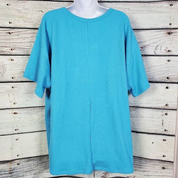 Andrée by Unit Women’s Plus 2X Blue Waffle Knit Short Sleeve Top - Picture 4 of 7